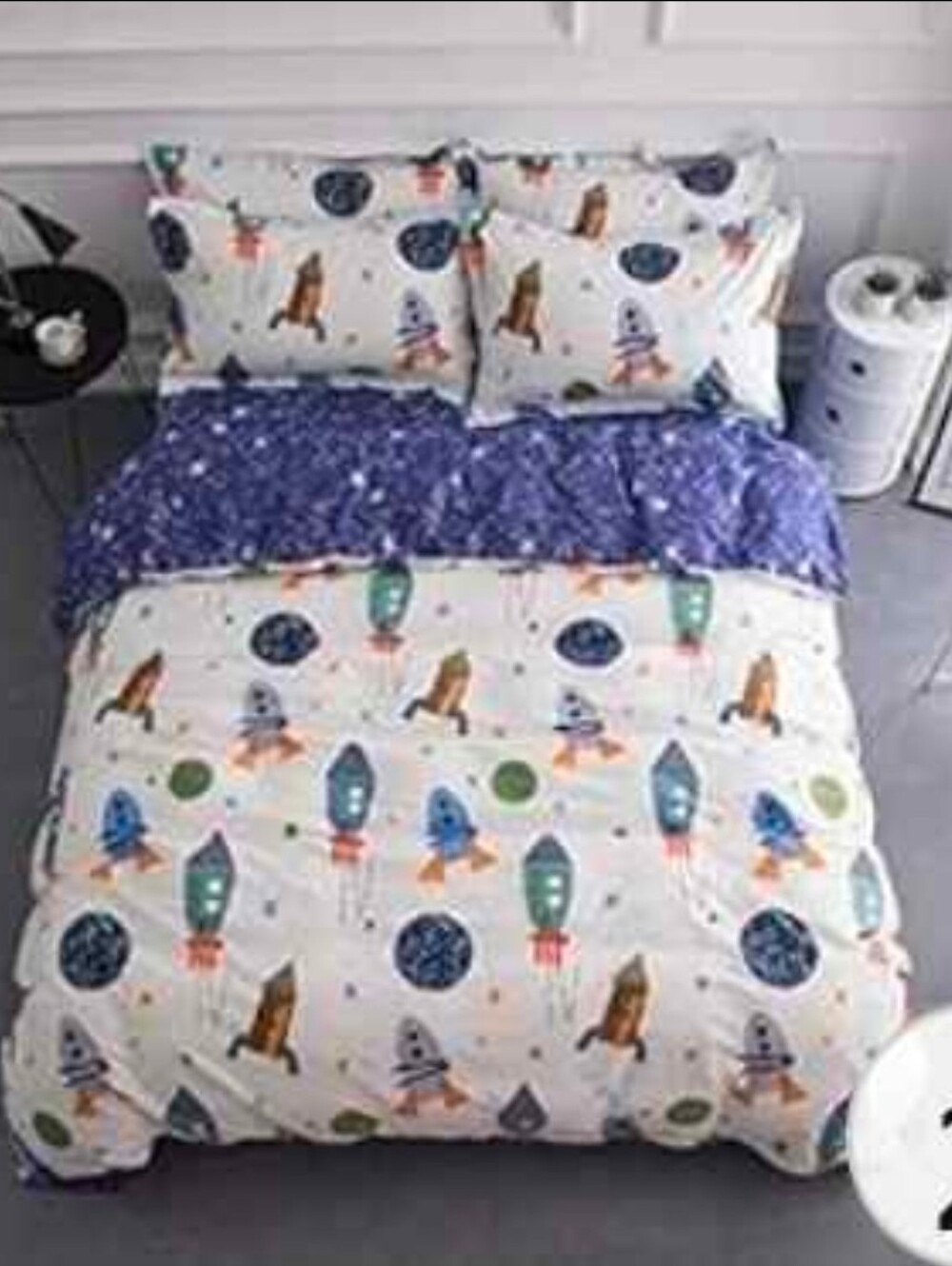 Two space rocket twin-size, duvet cover sets, brand new in bag.